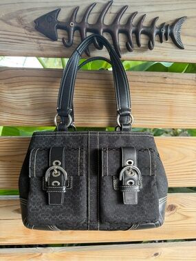 Vintage Coach Black Women's Satchel Handbag with Buckle Pockets